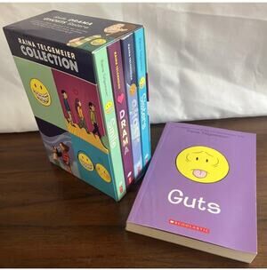 Raina Telgemeier Boxed Set (Smile, Drama, Ghosts, Sisters) + Guts Graphic Novels